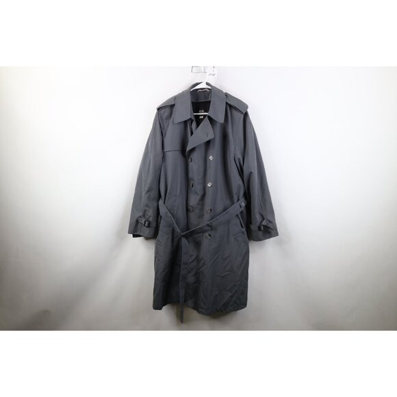 Vintage 70s Streetwear Mens Size 44R Lined Belted Trench Coat Rain Jacket Gray